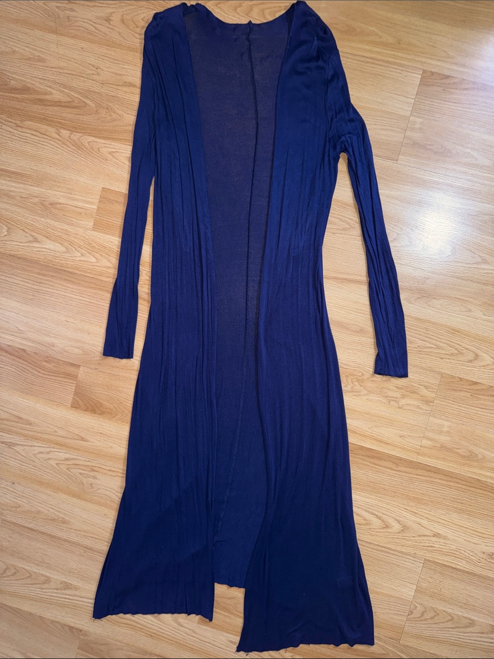 Three Dots Long Open Front Ribbed Cardigan Duster Deep Navy Medium Lightweight